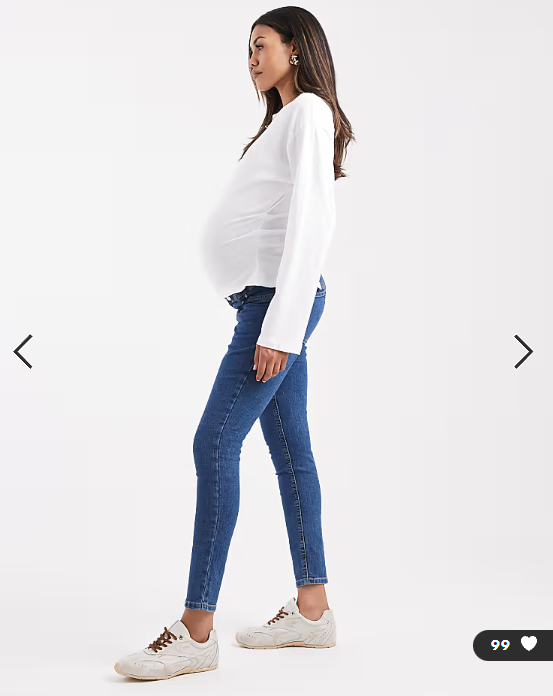 ASOS DESIGN Maternity skinny jeans with over bump in dark blue