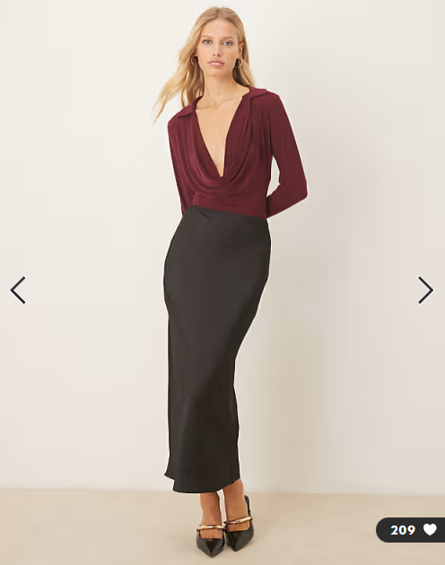 Asos - deep cowl neck slinky bodysuit in burgundy