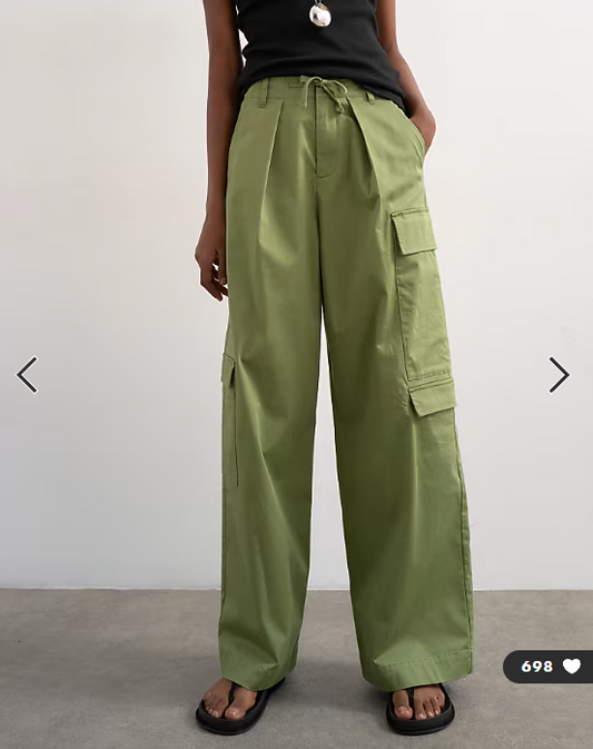 Topshop - clean a line wide leg cargo with tie waist in khaki