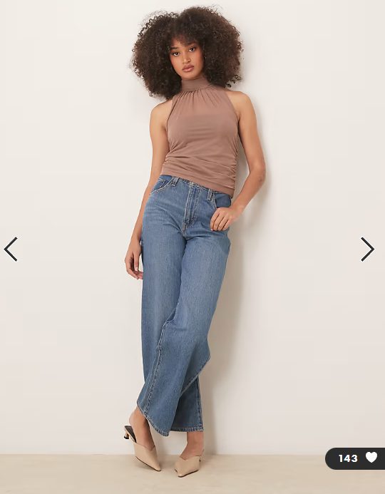 Abercrombie & Fitch mesh ruched halter neck top in taupe