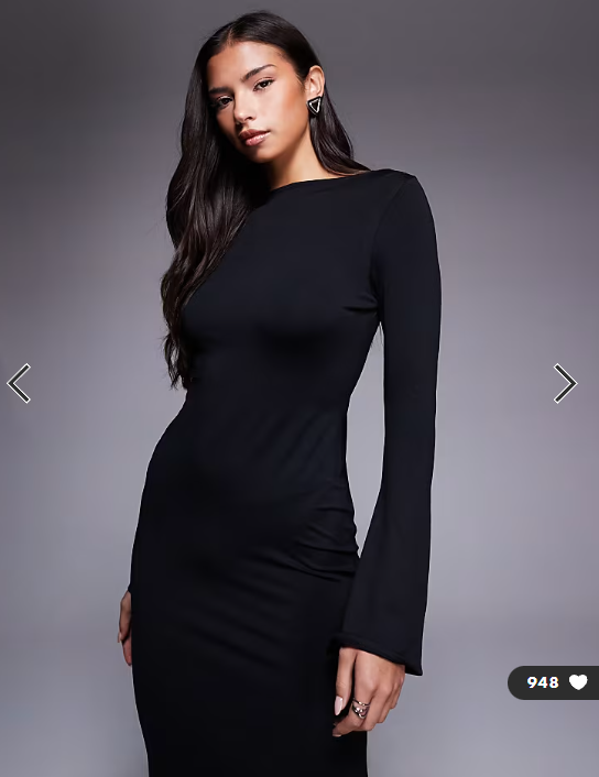 ASOS DESIGN slash neck fluted sleeve maxi dress in black