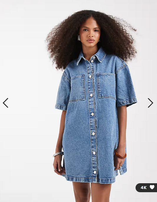 ASOS DESIGN short sleeve denim shirt dress in midwash blue