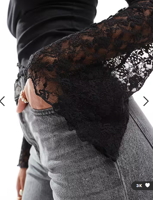 ASOS DESIGN angel sleeve seam detail lace top in black
