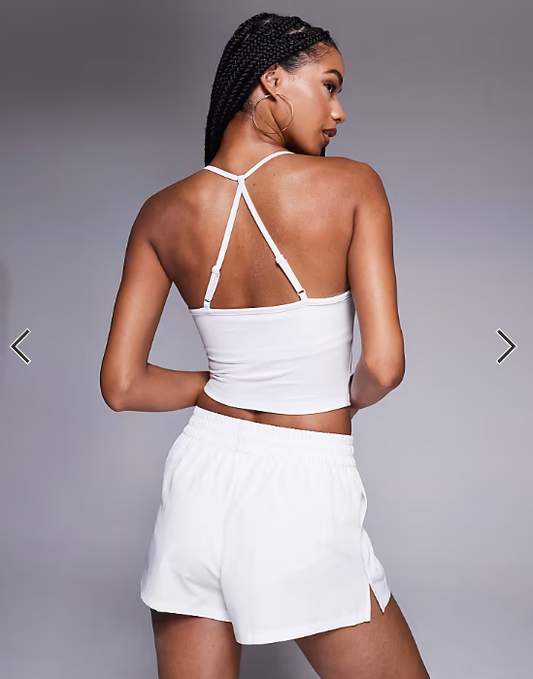 4505 soft touch ruched front yoga cami with inner bra in white