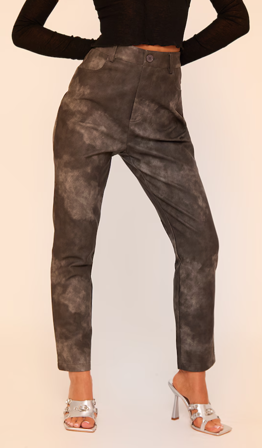 Washed Black Faux Leather Cropped Trousers