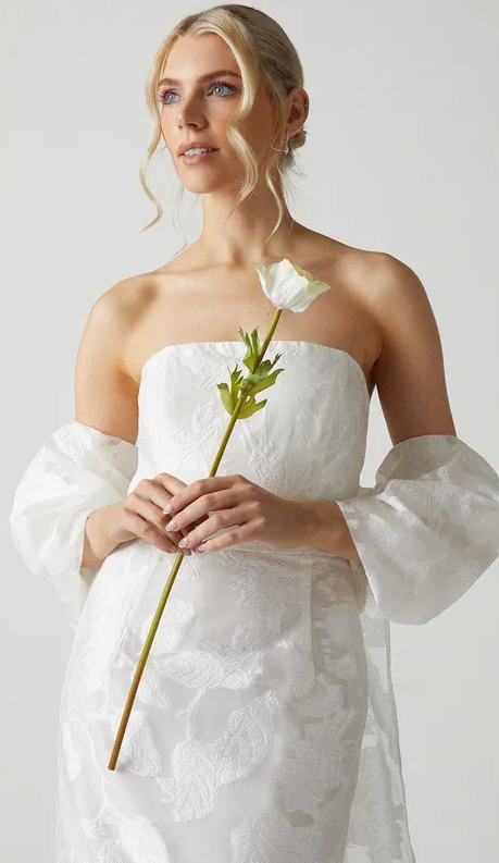 Removable Cape Jacquard Organza Wedding Dress