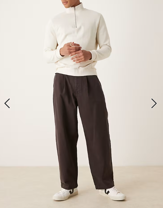 ASOS DESIGN loose trousers in brown with double pleats
