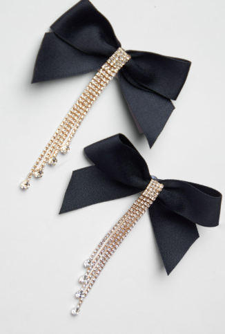 Bow Diamante Tassel Earrings