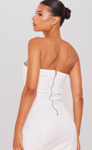 Ecru Zip Detail Denim Mini Dress