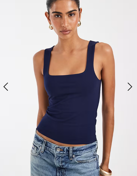 ASOS DESIGN double layer square neck vest in navy
