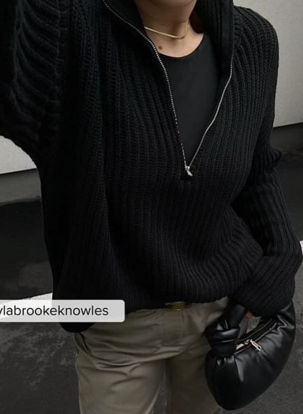 High Neck Zipped Knitted Sweater