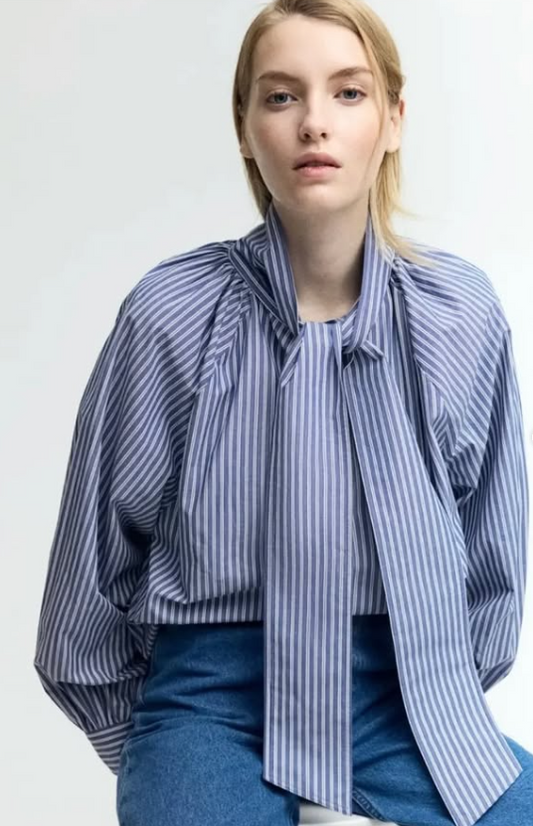 H&M POPLIN BLOUSE WITH A-SHIRT COLLAR
