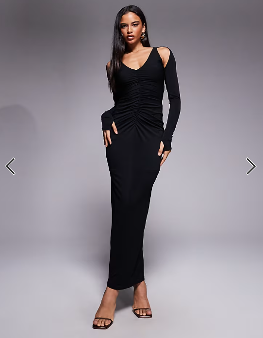 TFNC long sleeve shoulder cut out open back maxi dress in black
