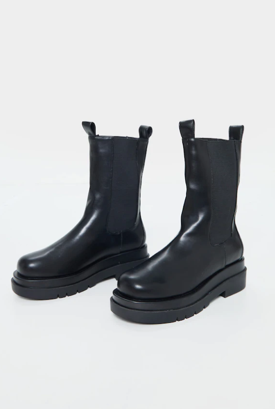 Black Calf High Chunky Chelsea Boot