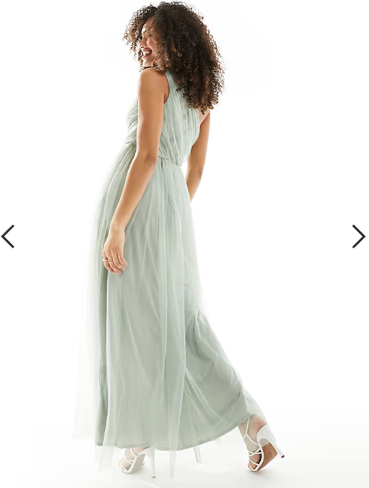 Anaya Bridesmaid tulle one shoulder maxi dress in sage green