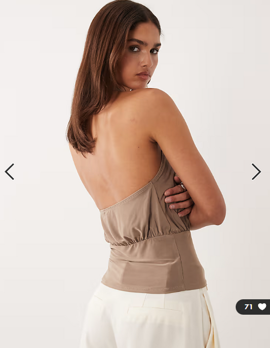 ASOS DESIGN cinched waist slinky top in brown
