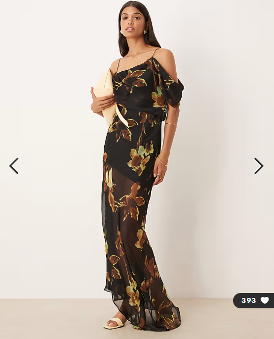 ASOS DESIGN drape front chiffon maxi dress in black based floral print