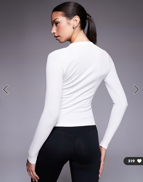 4505 seamless rib quick dry long sleeve henley layering top in white