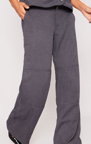 Charcoal Tailored Cord Low Rise Wide Leg Trousers