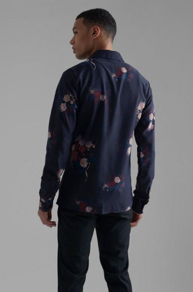 BoohooMAN Tall Long Sleeve Floral Shirt - purple