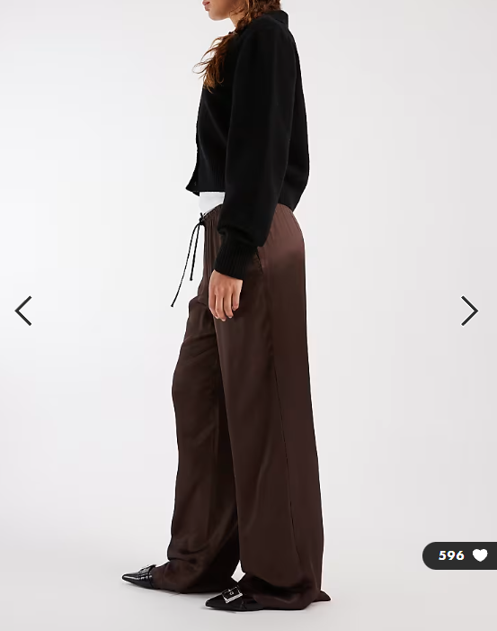 ASOS DESIGN satin wide leg pull on trouser in chocolate