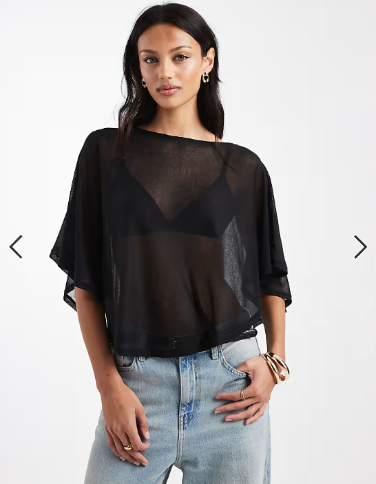 ASOS DESIGN knit-look semi sheer slash neck cape top in black