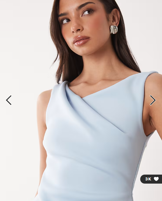 ASOS DESIGN drape asymmetric midi dress in light blue scuba-style fabric