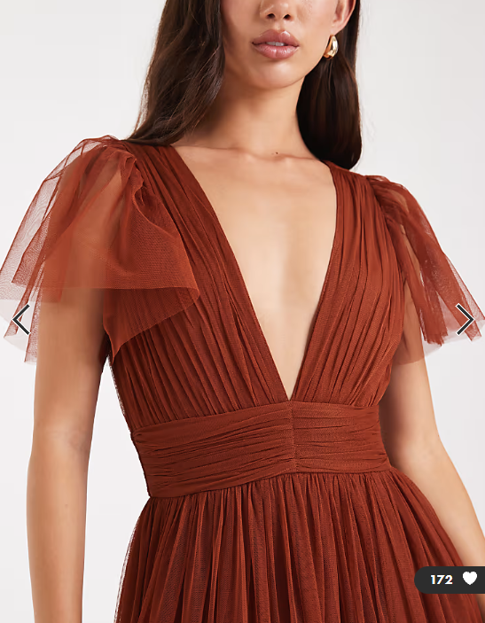 Lace & Beads Bridesmaid Madison flutter sleeve maxi dress in rust