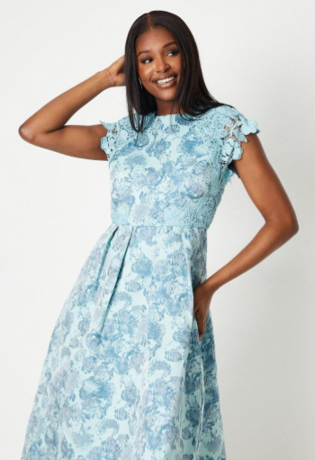 Jacquard And Lace Midaxi Dress