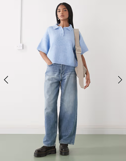 COLLUSION knit short sleeve polo in blue