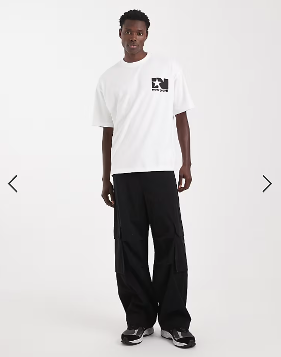 ASOS DESIGN oversized T-shirt with city chest graphic in white.