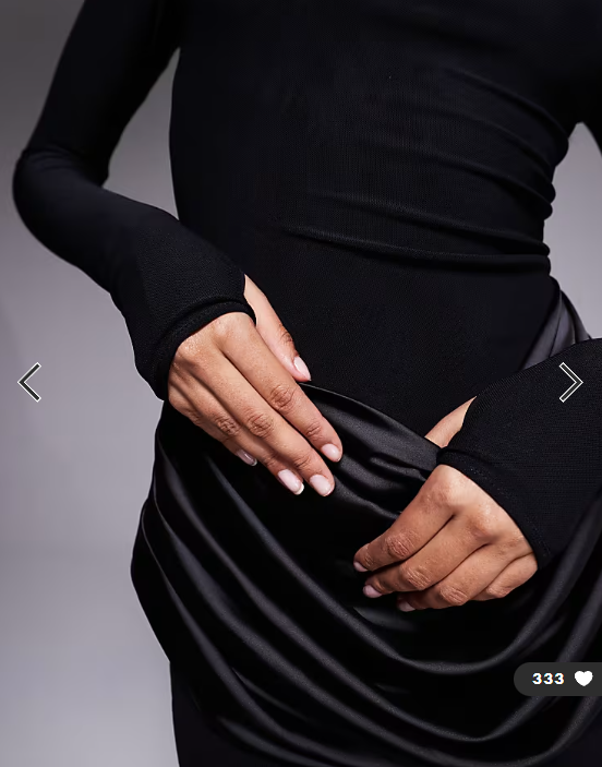 Wanderdoll Storm sculpting shoulder pad detail satin drape waist mini dress in black