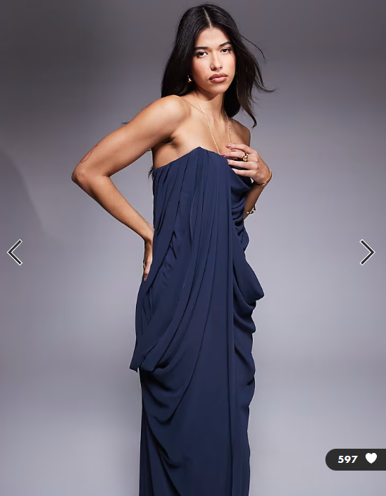 ASOS DESIGN bandeau draped midaxi dress in ink blue