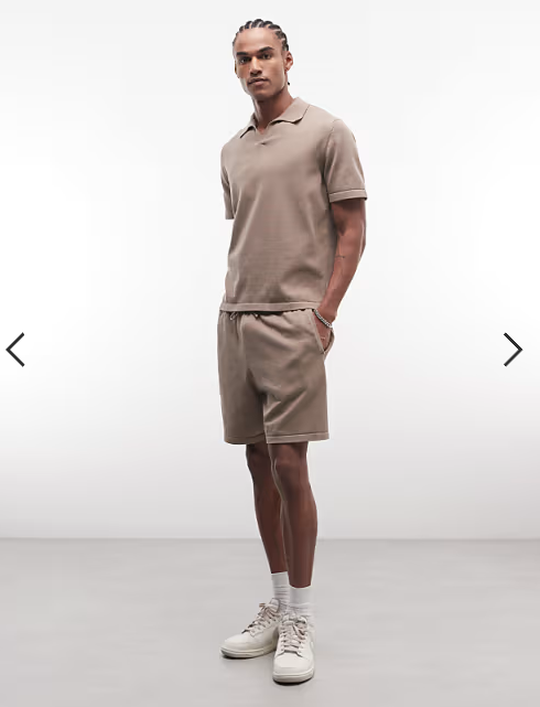 ASOS DESIGN knitted co-ord notch neck in stone