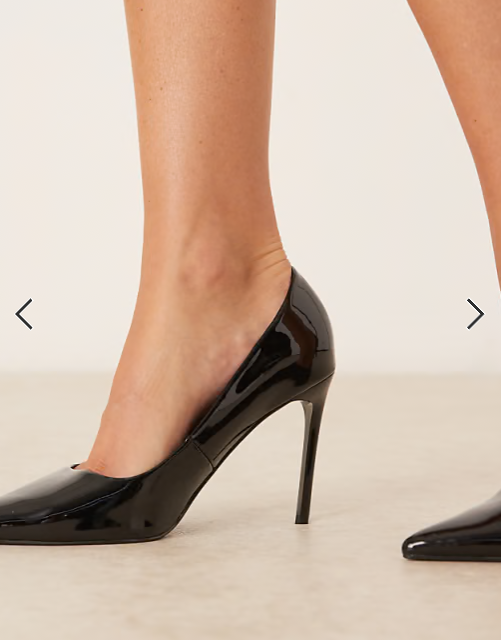 ASOS DESIGN Paphos pointed high heeled court shoes in black patent