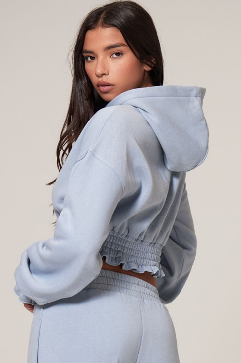 Baby Blue Frill Hem Cropped Hoodie