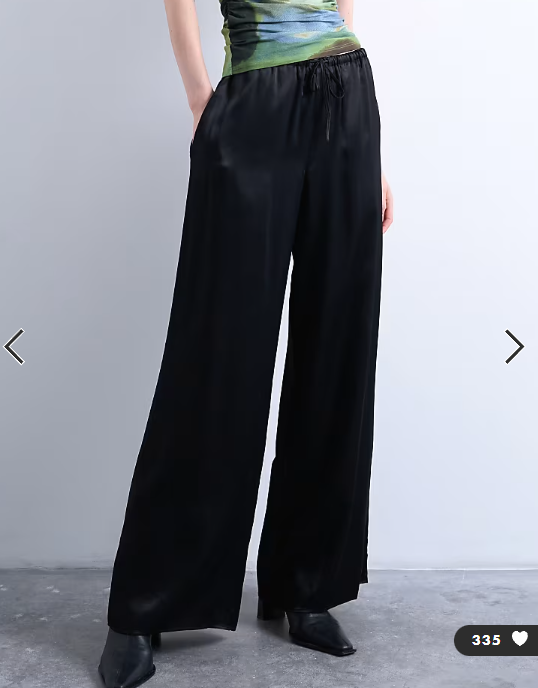 Topshop satin tie waist wide leg pant in black