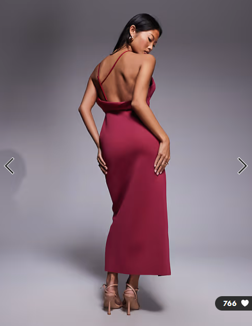 ASOS DESIGN Petite one shoulder exaggerated twist midi dress in burgundy scuba-style fabric