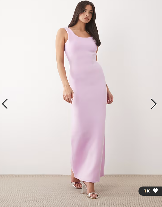 ASOS DESIGN structured scoop neck maxi dress with open back in lilac scuba-style fabric&nbsp;