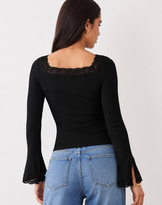 Fashionkilla exclusive cotton rich lace trim ruched front flare