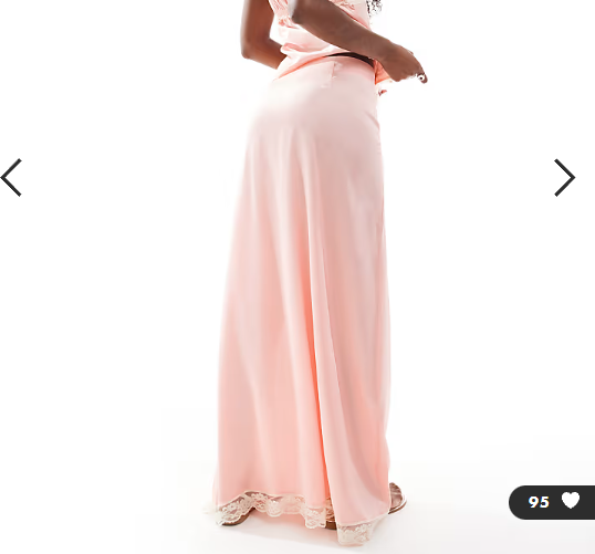 Miss Selfridge satin and lace maxi skirt co-ord in pink