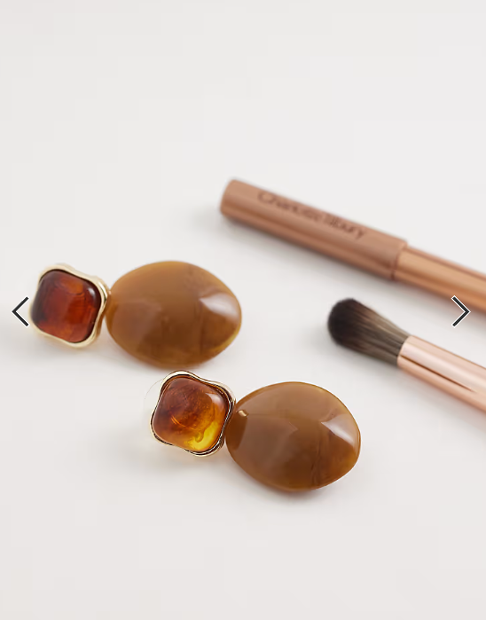 DesignB London resin stone drop stud earrings in dark brown
