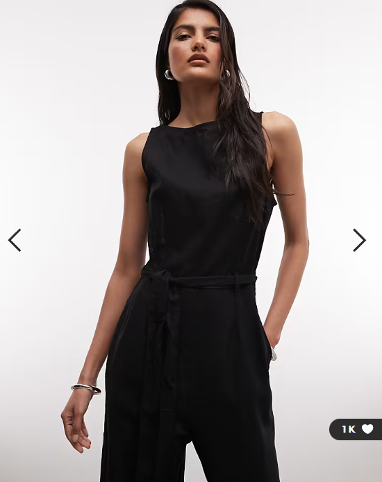 Monki linen sleeveless wide leg jumpsuit with tie belt detail in black