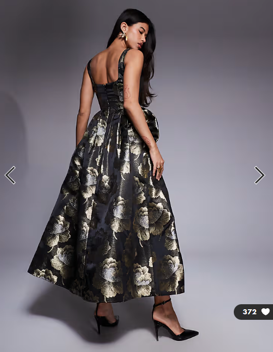 ASOS LUXE jacquard 3D floral maxi dress in black and gold
