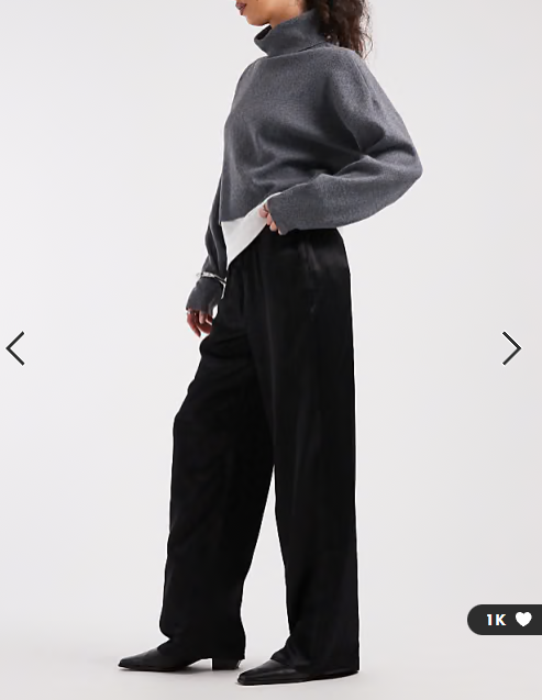 ASOS DESIGN satin wide leg pull on trouser in black