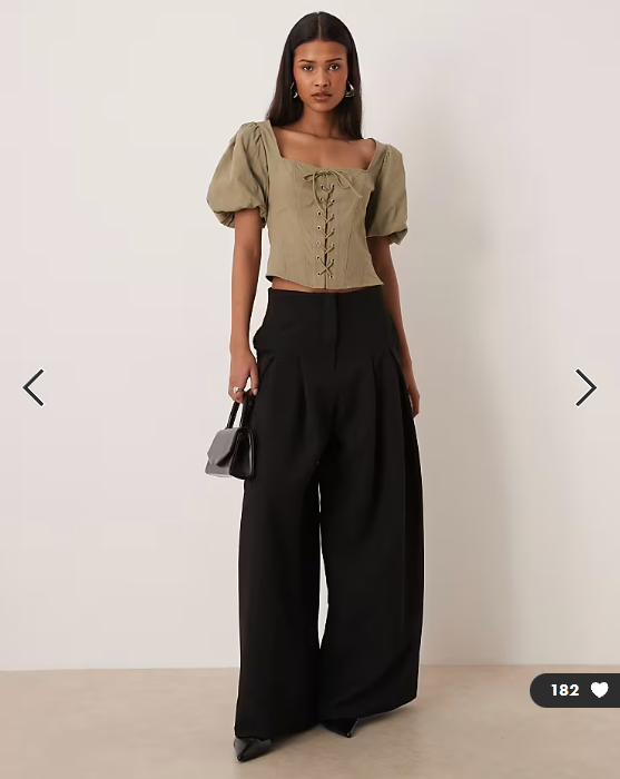 Gina Tricot pure cotton milkmaid corset top in olive green