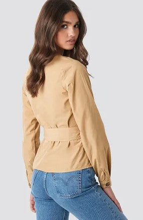 Asymmetric Buttoned Blouse Beige