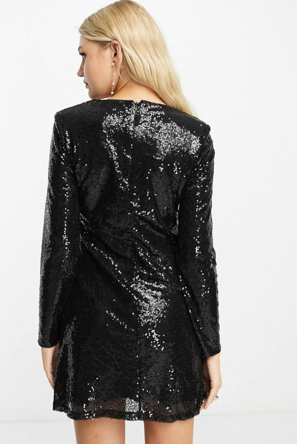 Edited - wrap front mini dress in black sequin
