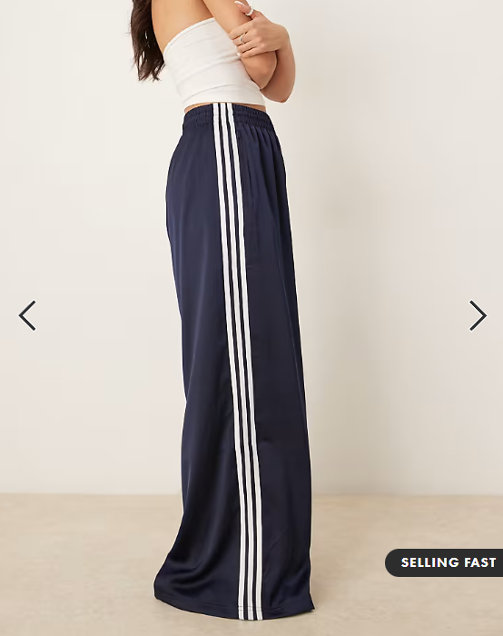 adidas Originals wide leg satin joggers in navy