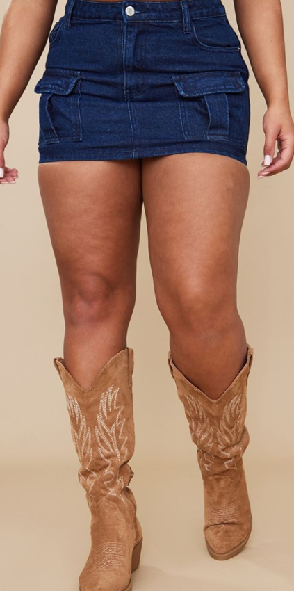 Plt - Shape Indigo Denim Low Rise Micro Mini Skirt